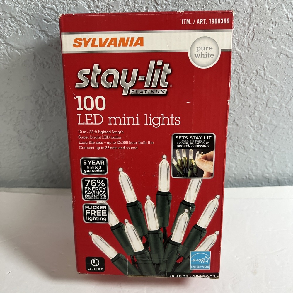 Sylvania‎ Stay-lit Pure White 100 LED Mini Lights-New